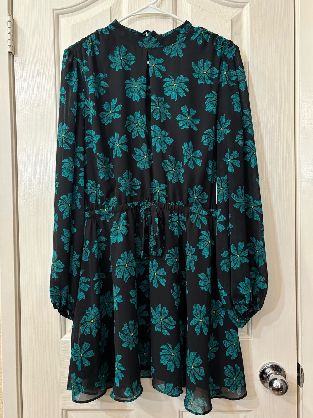 Bar III Black Floral Long Sleeve Mini Dress with Teal Flowers